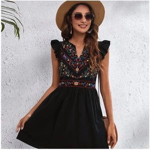 Shein Floral embroidered butterfly sleeve dress Size-XL